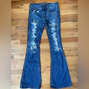 American Eagle Ripped Bell Bottom Jeans